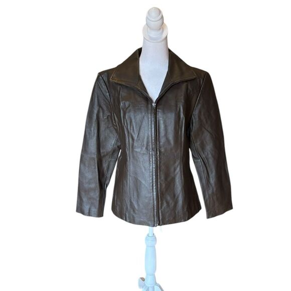 East 5th Leather Jacket Full Zip Womens Medium Petite Chocolate Brown - Picture 1 of 10
